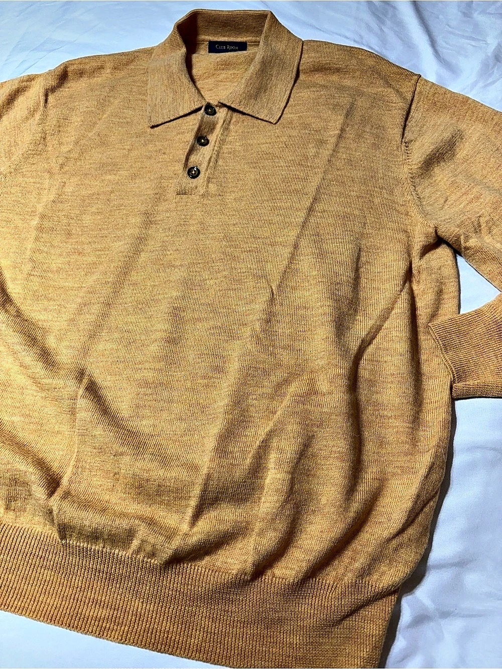 Club Room Mens 100% Merino Wool Quarter Button Sweater Large Golden Tan Camel